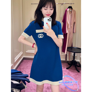 Gucci/古驰 24SS 新款双G字母logo拼色收腰羊毛针织短袖连衣裙女