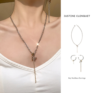 Justine Clenquet黄铜镀钯金长款项链男女同款简约风高级感耳环