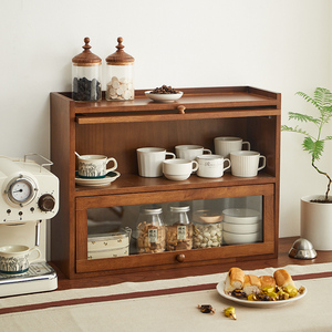 实木收纳桌面杯子置物架展示柜咖啡杯架桌上日式餐边柜餐桌防尘柜