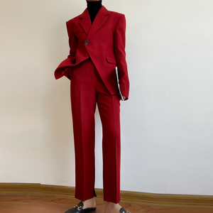 设计感一粒扣巴黎红西装套装女加厚职业西服九分裤两件套秋冬