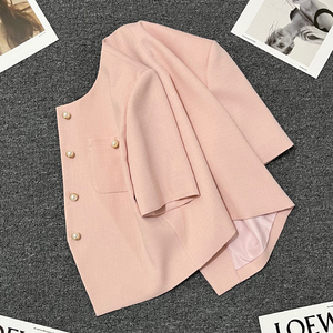粉色小香风西装外套女2024夏季新款高级感薄款小个子炸街短袖西服