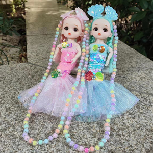 厂家美人鱼彩珠项链娃娃女孩礼物巴芘公仔玩偶挂件儿童首饰玩具
