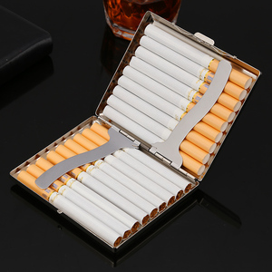 20支装大容量不锈钢烟盒便携男超薄翻盖金属防压铁夹烟夹创意礼品