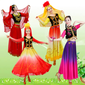 新疆维吾尔族舞蹈表演服装 女少数民族广场舞台裙 印度肚皮舞服饰