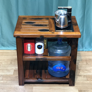 老船木茶水架置物架茶边桌柜烧水可移动小茶几茶台边几中式茶水柜