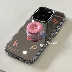 INS风补妆镜质感保护套适用14苹果13promax12iphone15简约镜面手机壳纽扣支架简约字母华为P50promate40