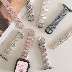 小蛮腰编织纹皮革夏天日系iwatch表带se适用applewatch苹果手表s8