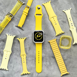 柠檬黄色硅胶真皮磁吸透明适用iwatch表带苹果4567手表applewatch