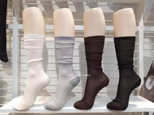 Aileen韩国东大门代购2022夏季薄款金银丝亮晶晶堆堆袜高筒女袜子