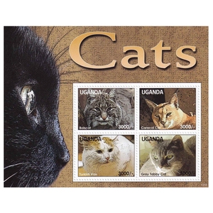 动物名猫宠物猫短尾猫狞猫土耳其梵猫三色貓乌干达2013邮票M全新
