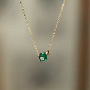 极光方糖 奥地利施家水晶几何方块锁骨项链14k包金女礼物  蓝绿白