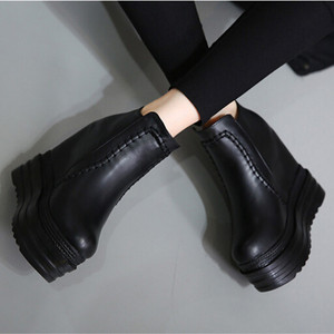 秋冬新款靴子14CM超高跟鞋坡跟短靴内增高黑色马丁靴防水台单靴女