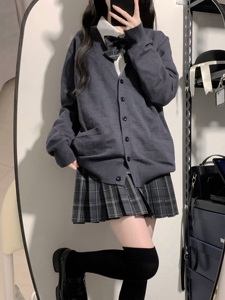 神仙club原创设计JK毛衣[灰色笔记]学院风灰色系列开衫纯色针织衫