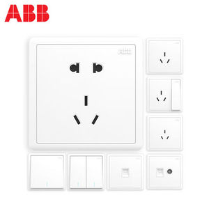 ABB远致清净白带荧光一开五孔USB插座开关86型面板家用开关插座
