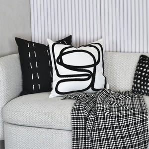 梵廊朵样板间软装家居沙发床品靠垫现代简约轻奢黑白色新中式抱枕