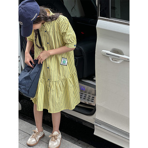 韩国童装女童衬衫连衣裙儿童夏装polo领裙子2024夏装新款短袖衣服