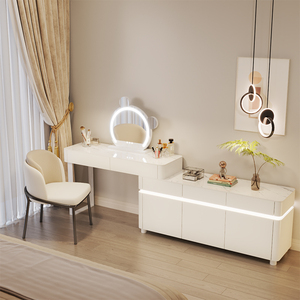 梳妆台斗柜一体卧室现代简约意式极简奶油风轻奢实木床尾柜化妆桌
