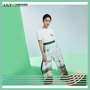 【中国国家地理合作系列】LILY新款女装短袖高腰印花阔腿连体