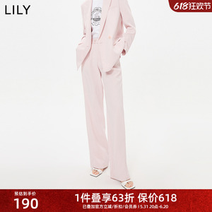 LILY夏新款女装时尚气质纯色通勤款高腰显瘦直筒西装式休闲裤