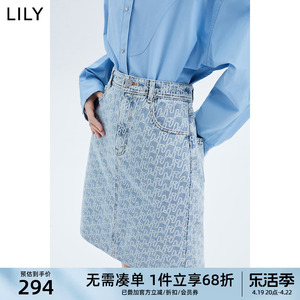 【商场同款】LILY新款女装复古老花舒适全棉牛仔短裙半身裙