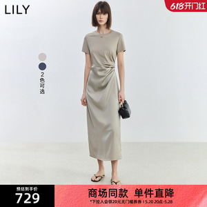 【商场同款】LILY2024夏新款女装时尚设计感拼接通勤款收腰连衣裙