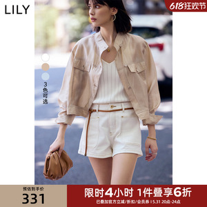 LILY2024夏季新品轻盈微光感不对称设计莫代尔工装风薄款短外套女