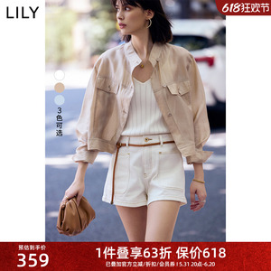 LILY2024夏季新品轻盈微光感不对称设计莫代尔工装风薄款短外套女