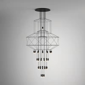 北欧简约创意个性loft黑色几何线条别墅客厅挑空复式楼梯长吊灯