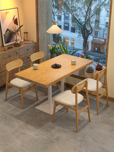 简约茶餐厅料理店长方形桌子奶茶店咖啡厅日式休闲实木餐桌椅组合