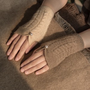 纯羊绒手臂套袖套女秋冬季针织假袖子长款半指手套长袖护臂手袖