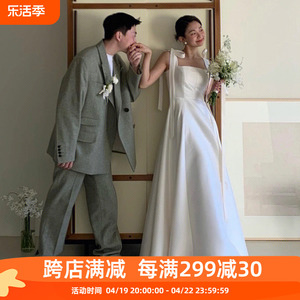 领证登记轻婚纱小礼服超仙新娘结婚出门纱简约缎面白色吊带连衣裙