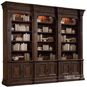 美式实木书柜组合置物架法式复古客厅展示柜欧式雕花书房书橱定制
