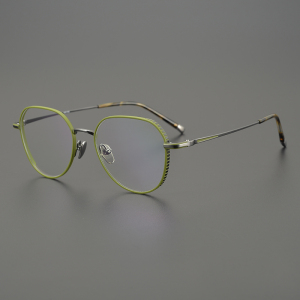 限量7克日本手工磨砂绿色超轻纯钛眼镜框 小众六边形近视眼镜架女