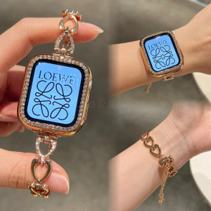 iwatch9细款爱心金属镶钻手链适用苹果手表带Applewatch8简约se女