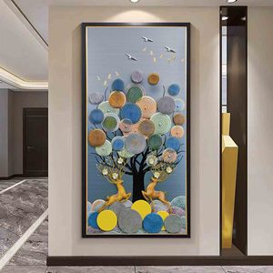 萱洛 | 高端 |新中式玄关装饰画入户走廊高档实物立体中国风壁画