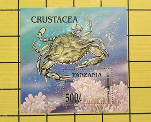 非洲海洋生物邮票收藏坦桑尼亚1994年海洋蓝蟹海蟹小型张外国邮票