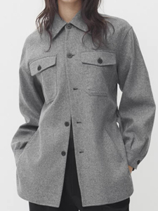 MD女装2023秋冬新款时尚法式通勤OL风质感灰色系带衬衫式女士外套