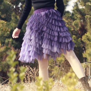 2024春夏新款紫色渐变短款蛋糕裙高腰蓬蓬裙多层次不规则半身裙
