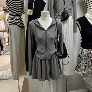 十三行女装2024新款韩系风休闲运动套装女夏长袖防晒衣短裙两件套