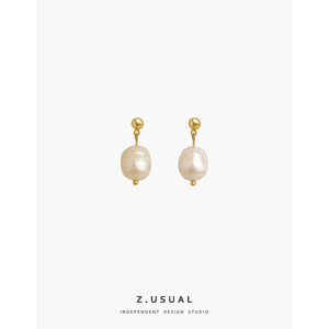 Zusual丨天使之泪系列 ins复古气质小众天然淡水珍珠925银耳钉