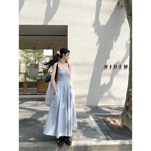 范智乔法式肌理感条纹洋装夏设计感小众休闲吊带裙显瘦仙气长裙
