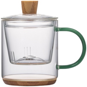 天一閣丨日式高端w泡茶杯茶水分离玻璃个人杯办公室带盖透明绿茶