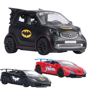 合金卡通小汽车蝙蝠侠跑车回力声光玩具跑车迷你口袋车金属车盒装