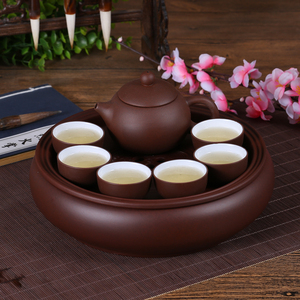 特价紫砂功夫茶具套装茶壶陶瓷盖碗家用圆形潮汕整套茶具茶盘包邮