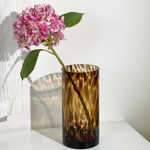 美式复古时髦手工玻璃玳瑁玻璃花瓶中古复古网红装饰豹纹花器瑕疵
