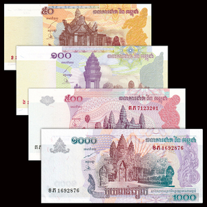 柬埔寨100 200 500 1000 瑞尔纸币 100张整刀 外国纸钞钱币 收藏