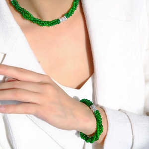天然玉髓玛瑙翡翠帝王绿甜绿多层项链扭扭链手串正阳绿锁骨链套装