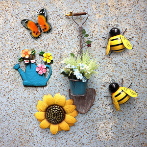 户外花园庭院铁艺铁锹蜜蜂壁挂别墅装饰创意园艺墙饰挂墙花盆挂件