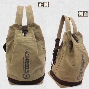 双肩包男士时尚潮流韩版学生书包帆布水桶包休闲旅行背包大容量包