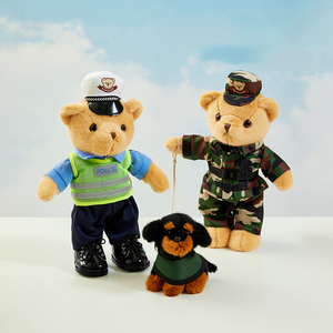 消防熊交警小熊铁骑警官公仔毛绒玩具泰迪熊娃娃警察玩偶警犬狗狗